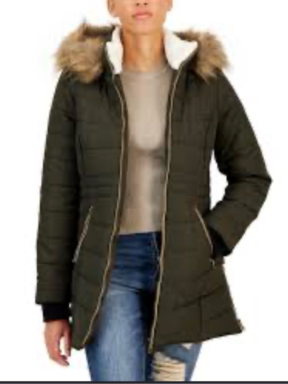 Maralyn & Me OLIVE Faux-Fur-Hood Medium